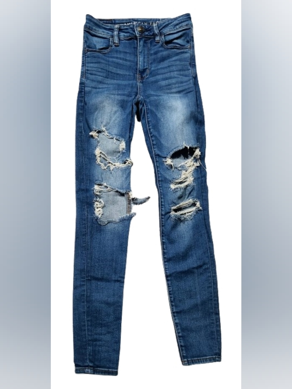American Eagle Women’s Next Level Stretch Jeans Size 0 Long Distressed Jeggings